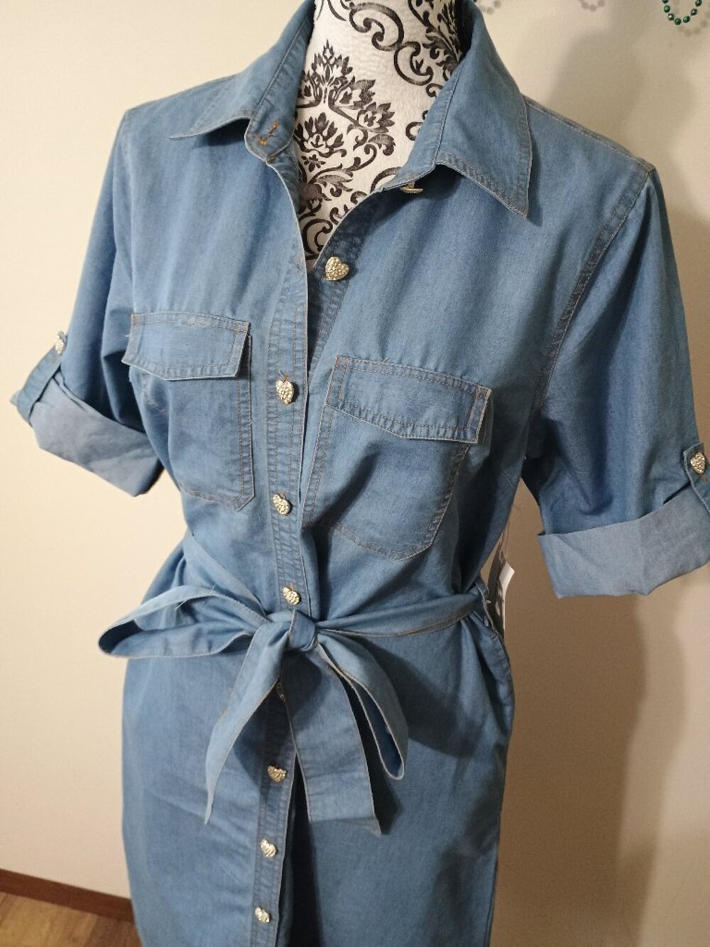 Truly 4 You Chambray Button Down Dress Sz. Large - Picture 4 of 16